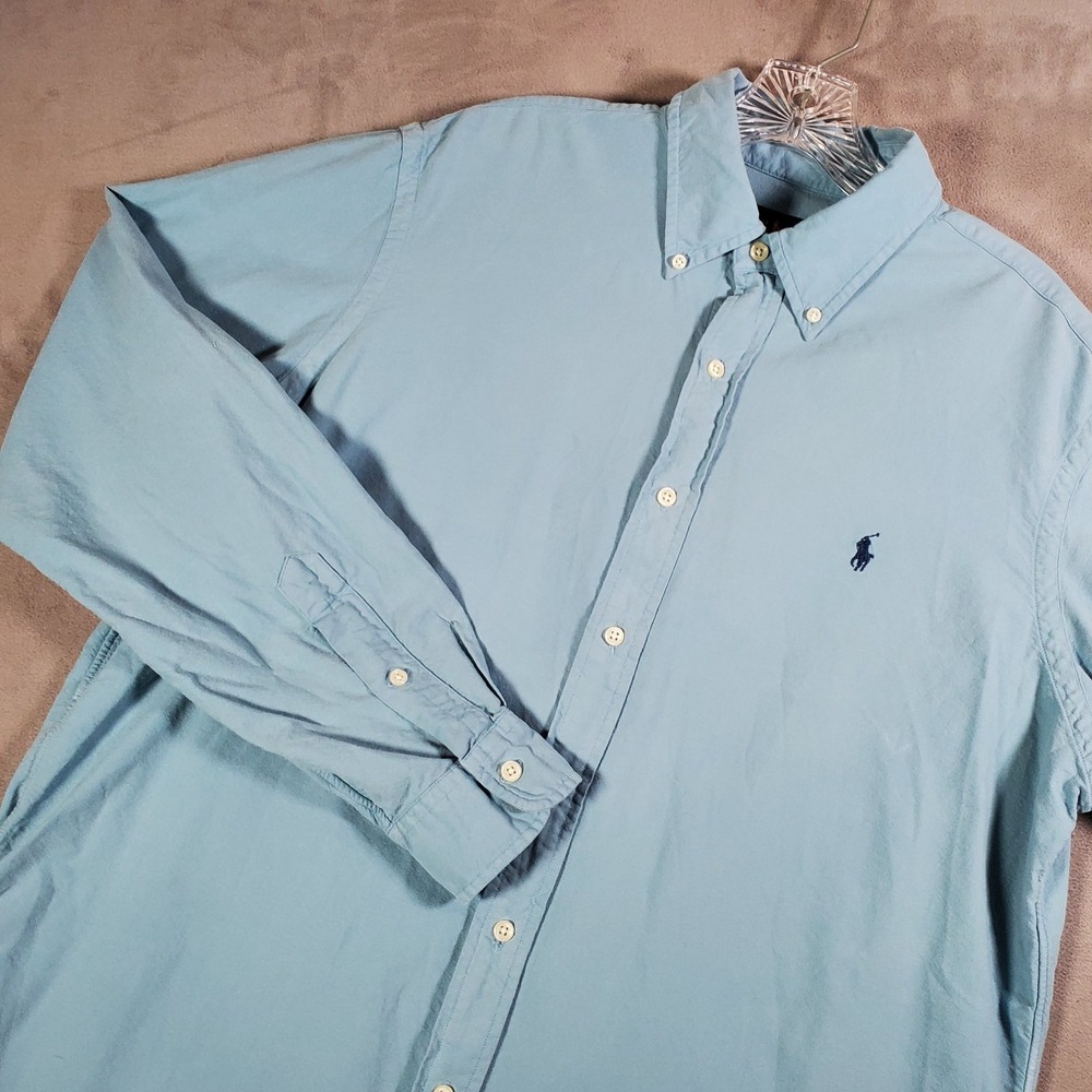 Ralph Lauren Shirt Mens L Blue Long Sleeve Button Down Preppy Classic Academia